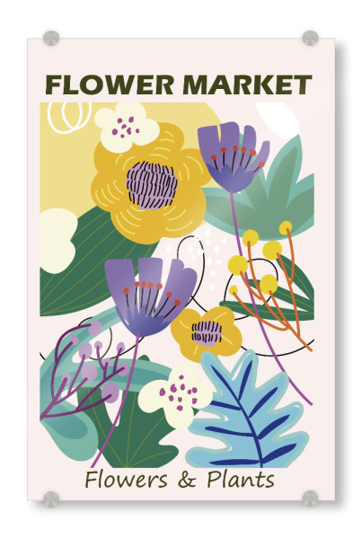 Acrylglasbild "Bunter Blumenmarkt C" artboxONE - Floral,Abstrakt - Blumen,Pflanzen,Lebendig,Markt,Blätter,Bunt,Botanisch