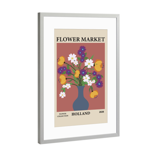 Poster mit Rahmen Silber "Vase mit lebendigen Blumen" artboxONE - Floral,Abstrakt