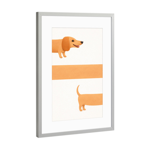 Poster mit Rahmen Silber "Long Dog – Minimal Dachshund Art" artboxONE - Tiere,Lustig