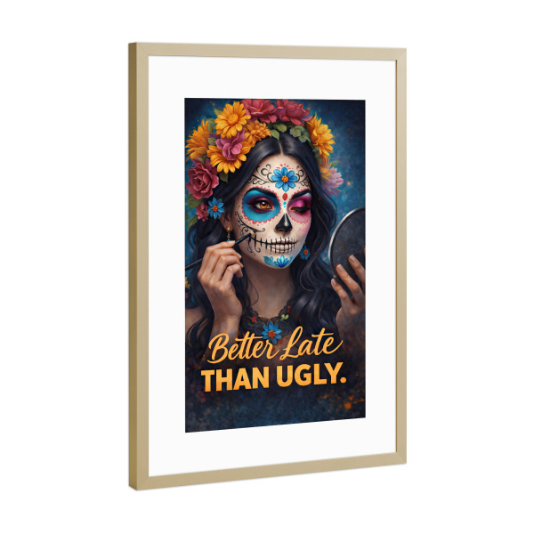Poster mit Rahmen Gold "Fashion Has No Clock" artboxONE - Floral,Menschen,Fashion,Lehrersprüche,Für Mama