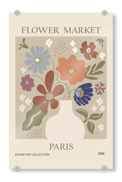 Acrylglasbild "Pariser Blumenmarkt" artboxONE - Floral,Abstrakt - Blumenmarkt,Paris,Blumenarrangement,Minimalistisch,Vintage
