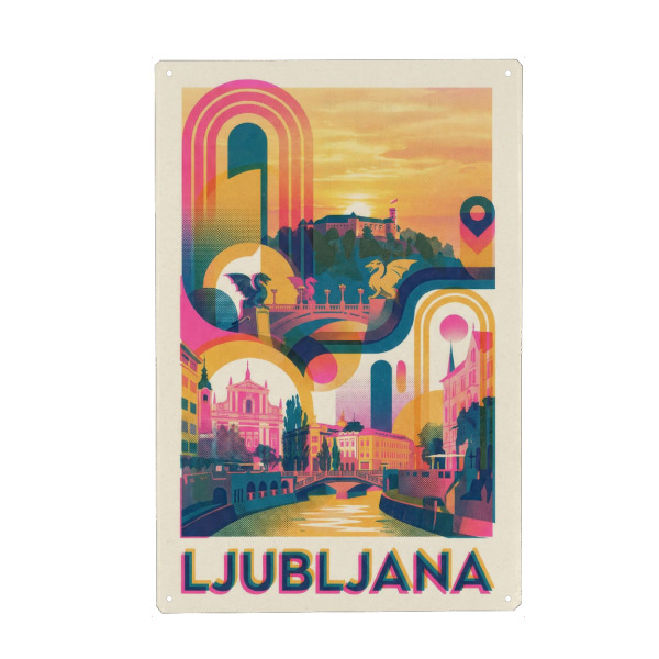 Metall Poster "Ljubljana Vintage Art Deco" artboxONE - Städte / Weitere,Kartografie