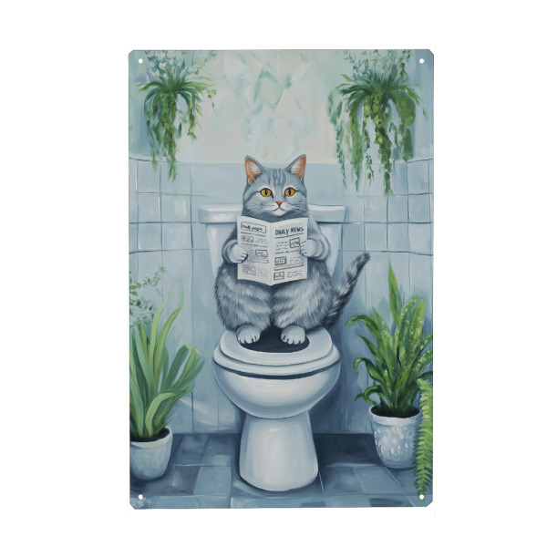 Holzbild "Katzenglück auf der Toilette" artboxONE - Typografie,Tiere,Lustig