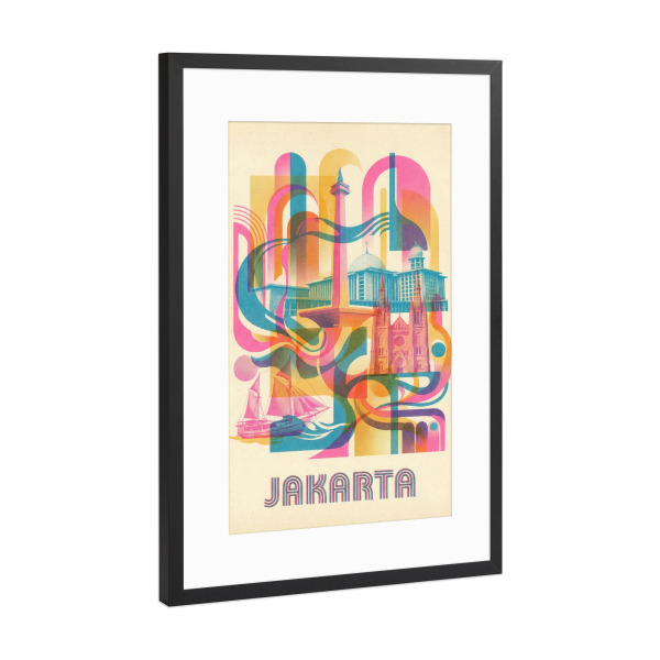 Poster mit Rahmen Schwarz (Metallic) "Jakarta Vintage Art Deco" artboxONE - Städte / Weitere,Kartografie