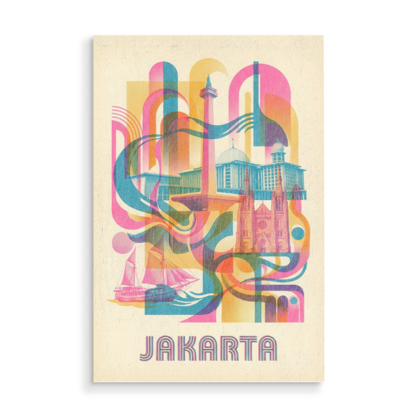 Holzbild "Jakarta Vintage Art Deco" artboxONE - Städte / Weitere,Kartografie