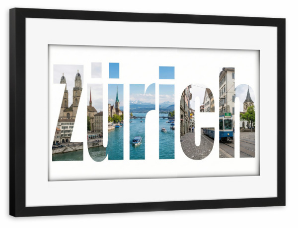 Poster mit Rahmen schwarz "Zürich City Collage" artboxONE - Städte / Zürich