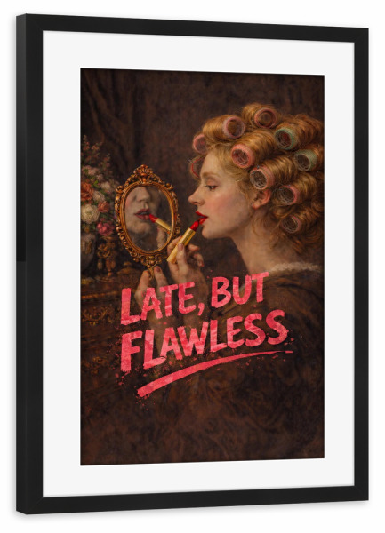 Poster mit Rahmen schwarz "Late but Flawless" artboxONE - Menschen,Lehrersprüche,Für Mama,Lustig