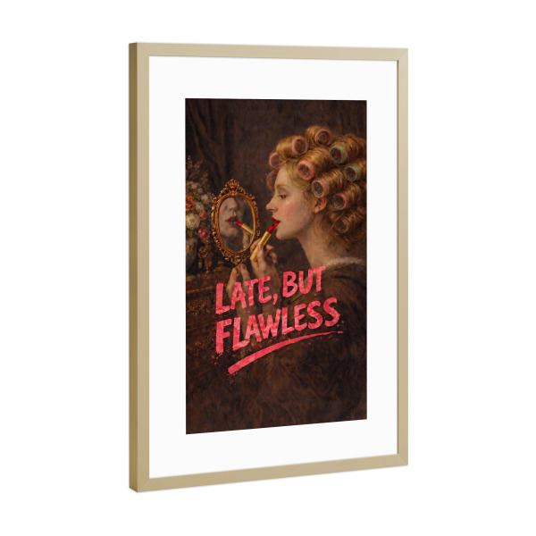 Poster mit Rahmen Gold "Late but Flawless" artboxONE - Menschen,Lehrersprüche,Für Mama,Lustig
