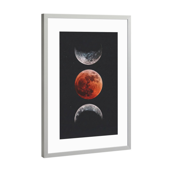 Poster mit Rahmen Silber "Mondphasen & Blutmond" artboxONE - Galaxy