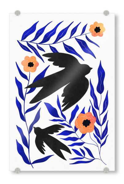 Acrylglasbild "Baroo Bloom - Birds" artboxONE - Natur,Floral,Tiere
