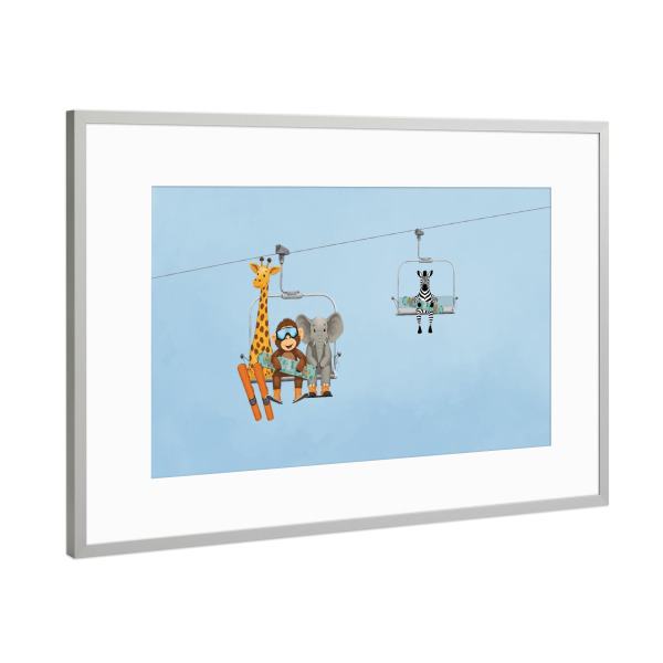 Poster mit Rahmen Silber "Skilift-Safari" artboxONE - Reise,Für Kinder,Tiere,Lustig