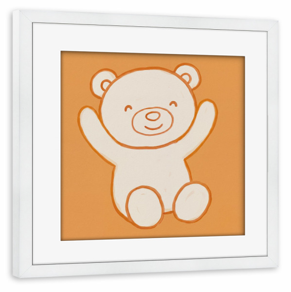 Poster mit Rahmen weiß "Fröhlicher Teddybär Gelb" artboxONE - Für Kinder - Kind,Kinder,Kinder,Teddybär,Minimalistisch