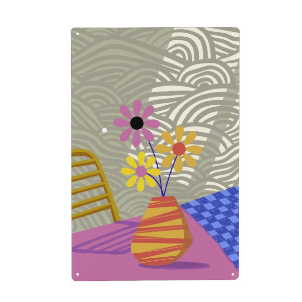 Metall Poster "Buntes Blumenarrangement" artboxONE - Floral,Abstrakt - Blumen,Vase,Abstrakt,Muster,Geometrisch,Bunt,Tisch,Modern - Blechschild