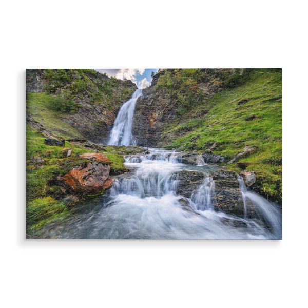 Holzbild "Wasserfall in Norwegen" artboxONE - Natur,Reise / Länder - Rottenvikfossen,Wasserfall,Lyngen alpen,Landschaft,Natur,Norwegen,Finnmark