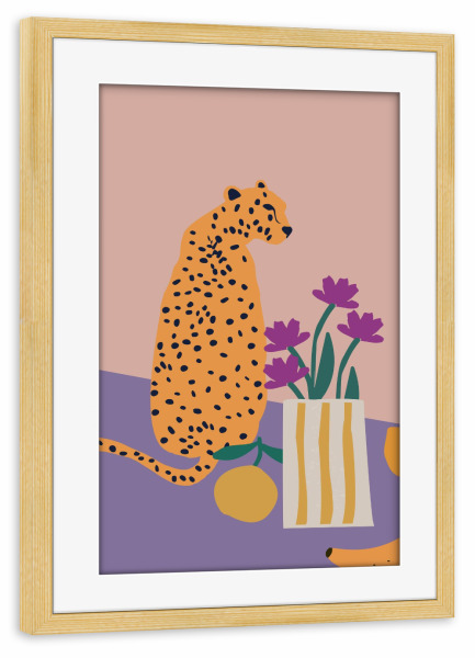Poster mit Rahmen kiefer "Bunter Gepard mit Blumen" artboxONE - Floral,Tiere,Abstrakt