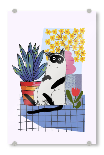 Acrylglasbild "Katze inmitten bunter Pflanzen" artboxONE - Tiere,Abstrakt