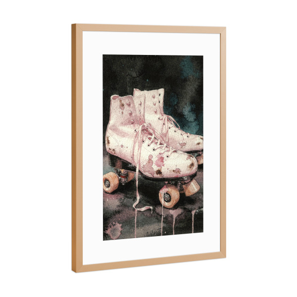 Poster mit Rahmen Kupfer "Vintage-Skates" artboxONE - Abstrakt,Sport - Rollschuhe,Vintage,Farbspritzer,Künstlerisch,Dunkler hintergrund