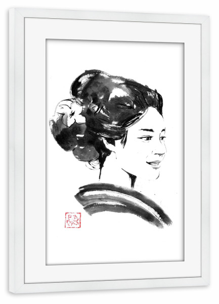 Poster mit Rahmen weiß "Junge Geisha" artboxONE - Menschen,Schwarzweiß,Reise / Asien - Geisha,Sumie,Japan