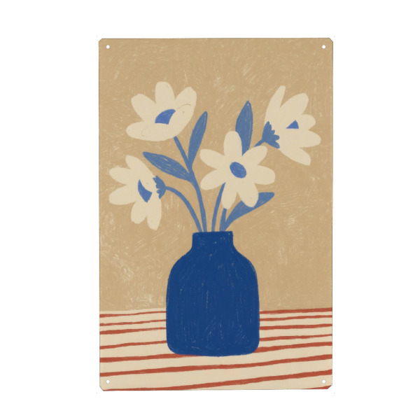 Holzbild "Blaue Vase mit weißen Blumen" artboxONE - Natur,Floral