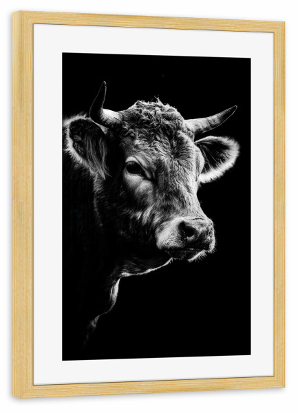 Poster mit Rahmen kiefer "Mystic Cow – Kuh Portrait" artboxONE - Tiere,Schwarzweiß