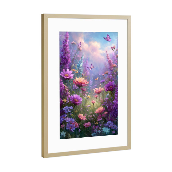 Poster mit Rahmen Gold "Blumen Lavendel Garten A (matart)" artboxONE - Natur - Blumen,Lavendel,Wiese,Garten,Natur,Modern