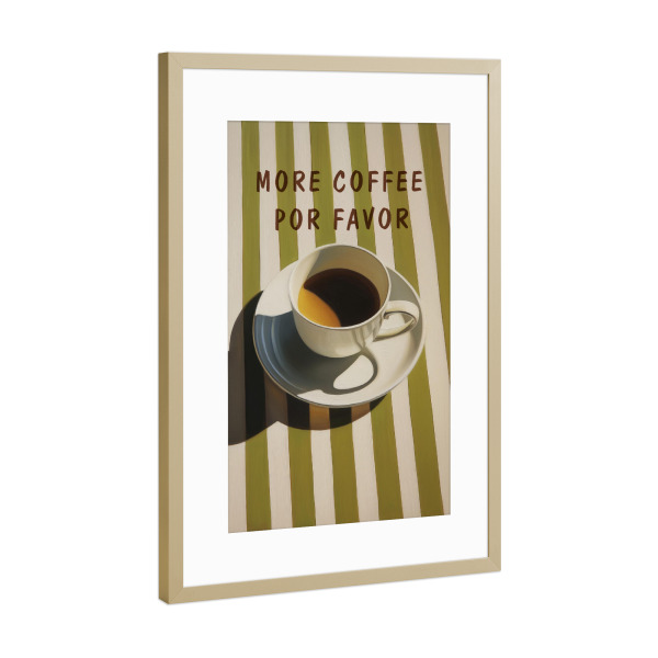 Poster mit Rahmen Gold "Mehr Kaffee am Morgen" artboxONE - Typografie,Essen & Trinken,Geometrie