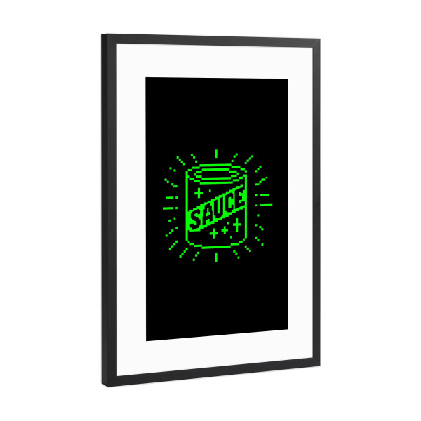 Poster mit Rahmen Schwarz (Metallic) "Die Soße" artboxONE - Lustig - Pixel,Pixel,Pixelkunst,Spiele,Retro,Arcade,8-bit,Computer