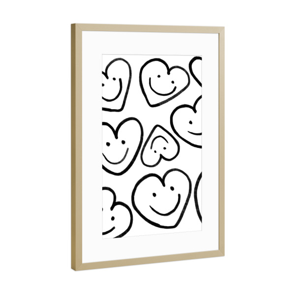 Poster mit Rahmen Gold "Flying Hearts" artboxONE - Abstrakt,Liebe - Flying hearts,Hearts,Heart,Blackandwhite,Herzen,Lustige herzen,Herz,Liebe,Love