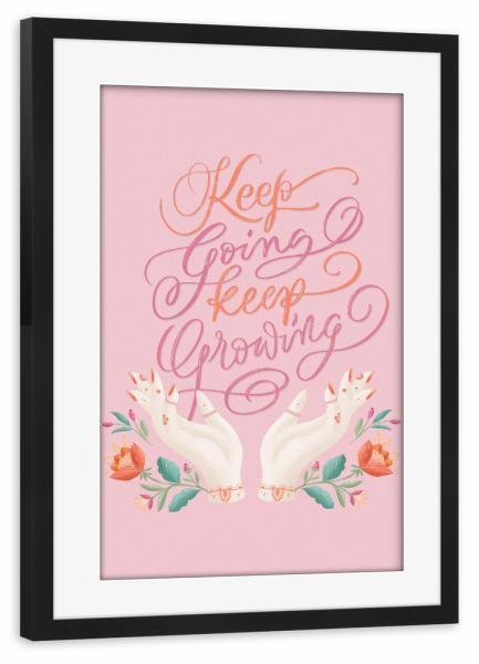 Poster mit Rahmen schwarz "Keep Growing" artboxONE - Typografie,Floral,Lehrersprüche