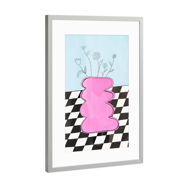 Poster mit Rahmen Silber "Baroo Bloom - Checkerboard Vase" artboxONE - Natur,Floral