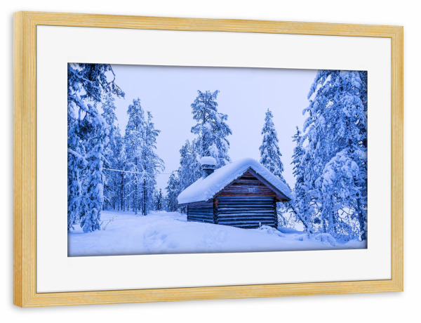 Poster mit Rahmen kiefer "Blockhütte und Wald" artboxONE - Natur,Reise,Architektur,Reise / Länder