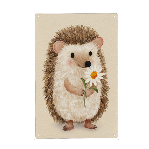 Holzbild "Kleiner Igel mit Margerite" artboxONE - Natur,Floral,Tiere