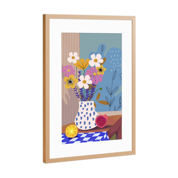 Poster mit Rahmen Kupfer "Buntes Blumenstillleben" artboxONE - Floral,Abstrakt