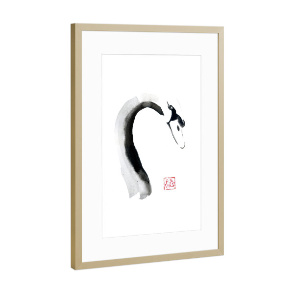 Poster mit Rahmen Gold "Schwanengesicht" artboxONE - Tiere,Schwarzweiß - Schwan,Vogel,Sumie,Japan