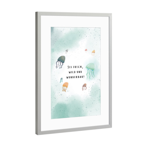 Poster mit Rahmen Silber "Quallen Unterwasser" artboxONE - Für Kinder,Tiere