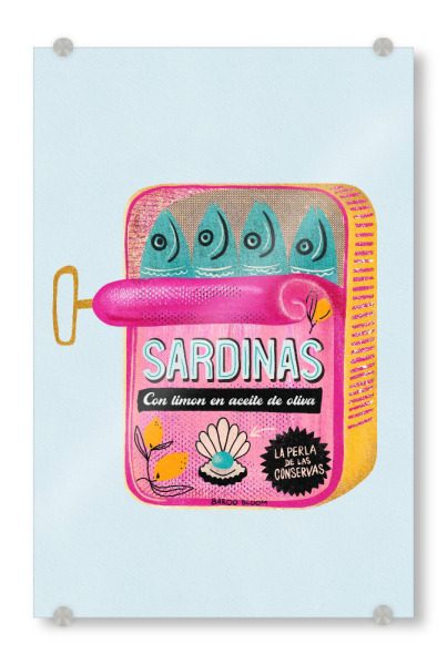 Acrylglasbild "Baroo Bloom - Sardines Blau" artboxONE - Typografie,Essen & Trinken,Unterwasser
