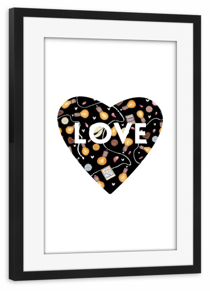 Poster mit Rahmen schwarz "Love Heart Pattern" artboxONE - Schwarzweiß,Liebe