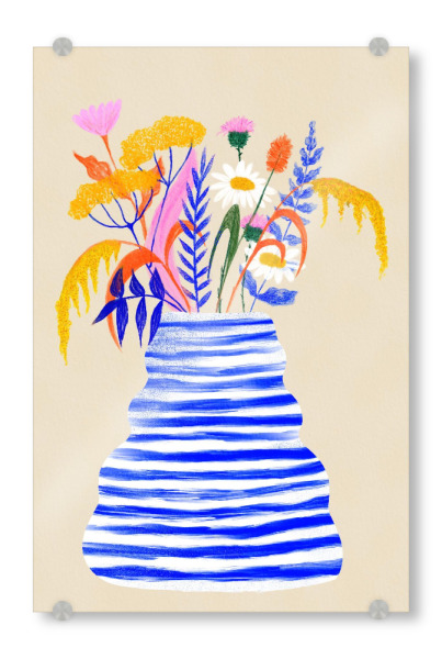 Acrylglasbild "Baroo Bloom - Striped Vase" artboxONE - Natur,Floral - Vase,Blumen,Floral,Stillleben,Bouquet,Blumenstrauß,Valentinstag,Bunt,Farbenfroh