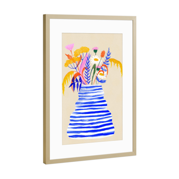 Poster mit Rahmen Gold "Baroo Bloom - Striped Vase" artboxONE - Natur,Floral