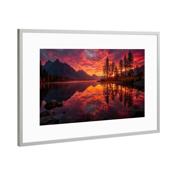 Poster mit Rahmen Silber "Dramatischer Bergsee" artboxONE - Natur
