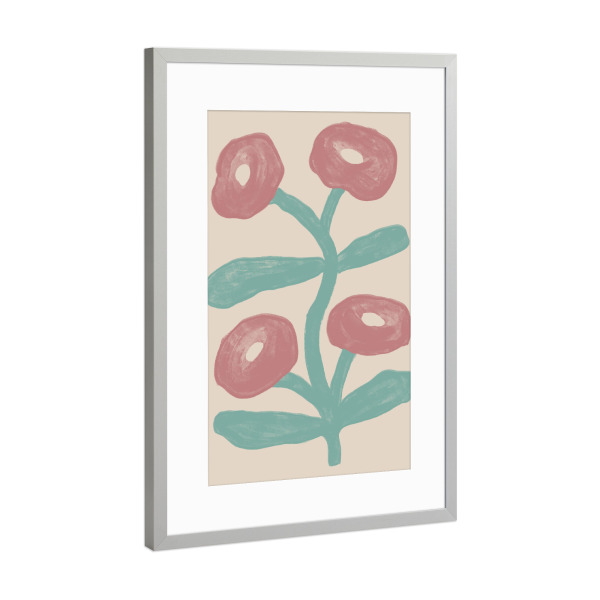 Poster mit Rahmen Silber "Pink and Teal Floral Illustration" artboxONE - Natur,Floral - Blumenillustration,Floral,Blume