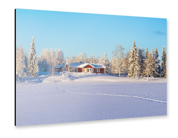 Alu-Dibond "Haus am See im Winter" 75x50 cm artboxONE