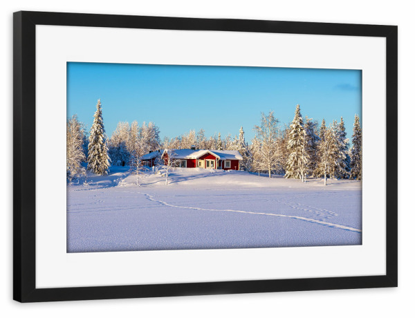 Poster mit Rahmen schwarz "Haus am See im Winter" artboxONE - Natur,Reise,Architektur,Reise / Länder
