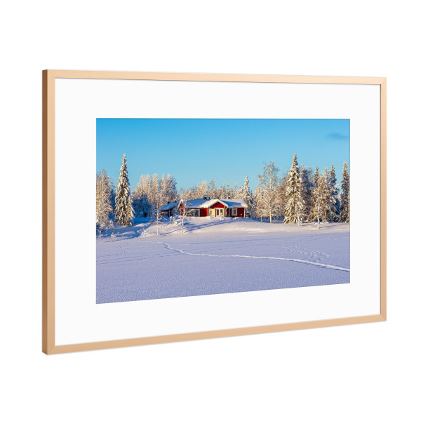 Poster mit Rahmen Kupfer "Haus am See im Winter" artboxONE - Natur,Reise,Architektur,Reise / Länder