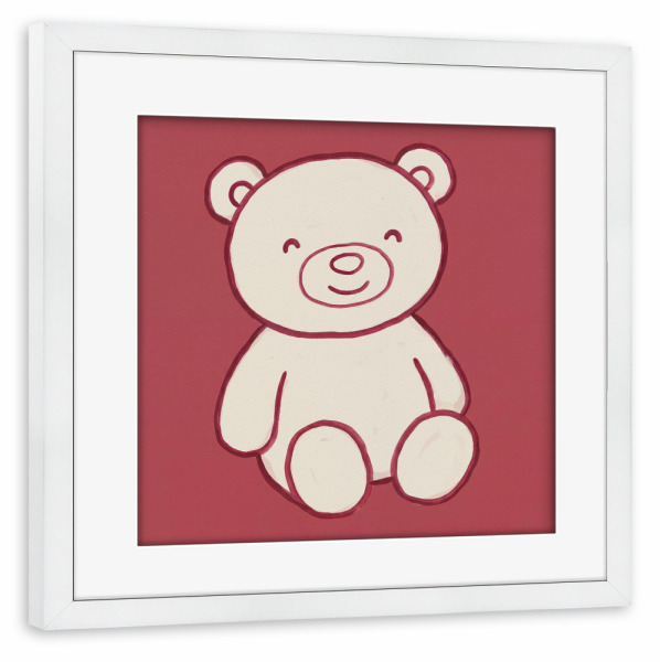 Poster mit Rahmen weiß "Fröhlicher Teddybär Rot" artboxONE - Für Kinder,Tiere - Kinder,Kinder,Kind,Teddybär,Minimalistisch