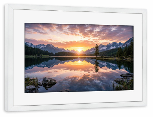 Poster mit Rahmen weiß "Majestätischer Bergsee" artboxONE - Natur,Reise