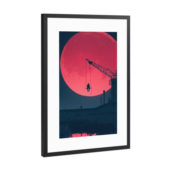 Poster mit Rahmen Schwarz (Metallic) "Hanging Silence – Red Moon" artboxONE - Menschen