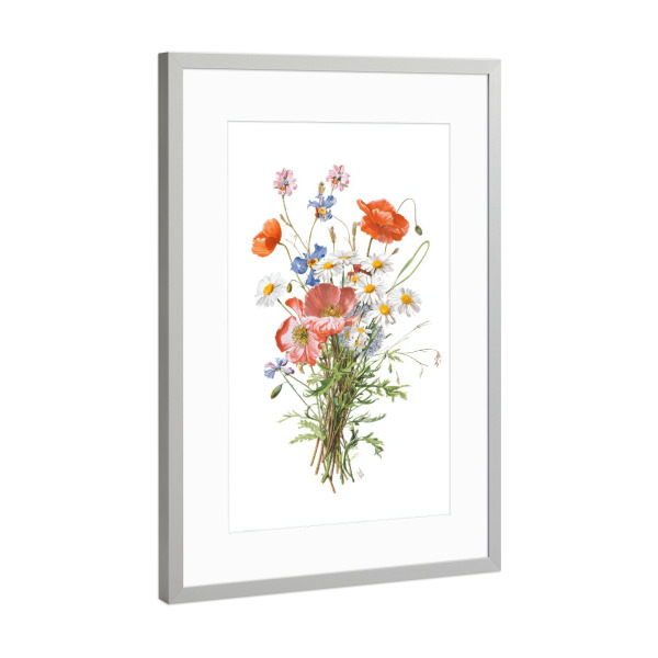 Poster mit Rahmen Silber "Vintage Wiesenblumen" artboxONE - Floral