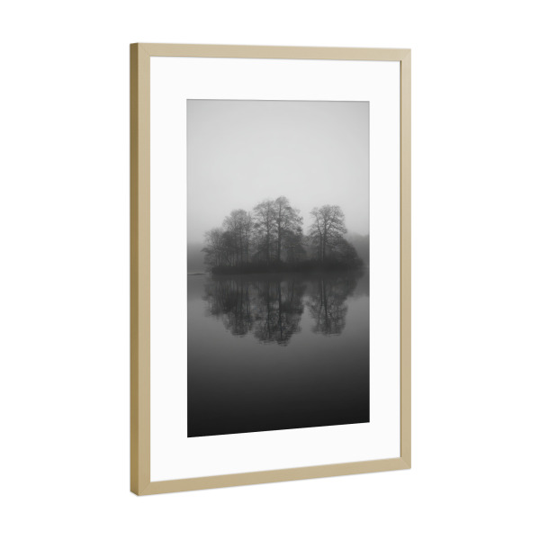 Poster mit Rahmen Gold "Mystische Insel im Nebel" artboxONE - Natur