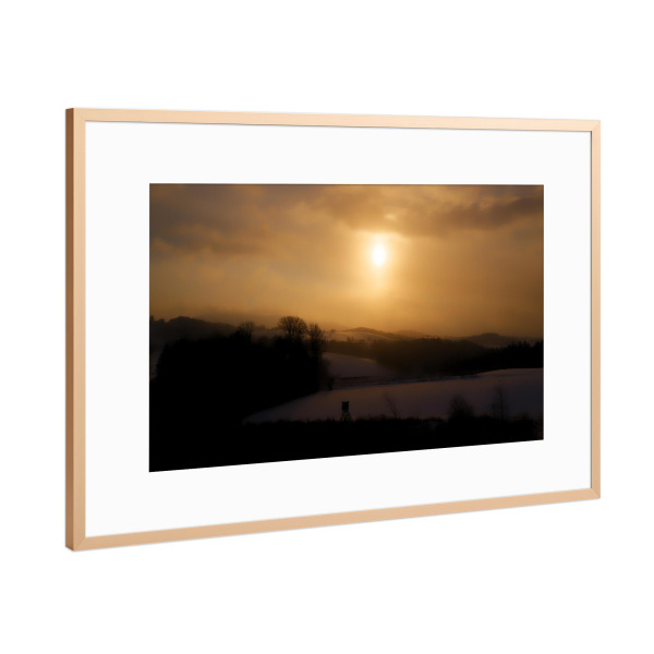 Poster mit Rahmen Kupfer "Winter im Sonnenuntergang" artboxONE - Natur - Winter,Schnee,Landschaft,Sonnenuntergang,Wolken